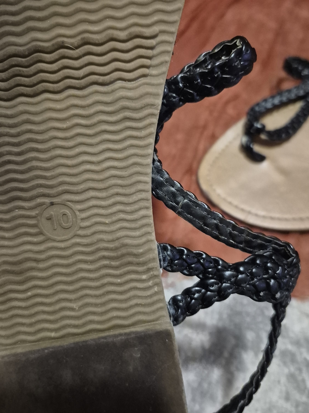 Braided Black Women’s Sandals - Classic Strappy Flat - Picture 3 of 3